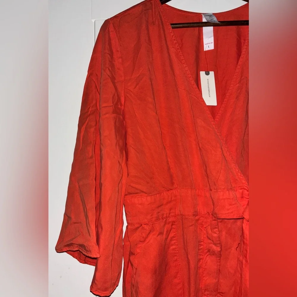 Amadi By Anthropologie Orange Wrap Wide‎ Leg Jumpsuit L NEW Flowy Boho Chic